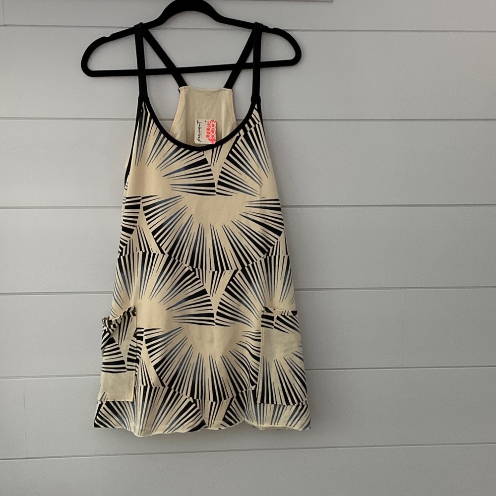 NWT FP Movement Strappy Cream Romper Dress with Black Radiant Print Size Medium